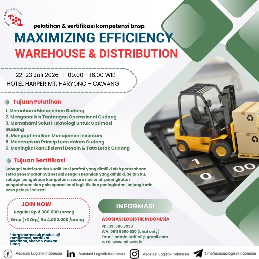[Pelatihan & Uji Kompetensi BNSP] Warehouse Management Series "Maximizing Efficiency Warehouse & Distribution" - 22 & 23 Juli 2026